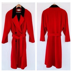 Mario De Pinto Vintage Red Wool Velvet Blend Belted Trench Coat Womens 12 Petite